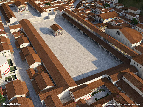 This is a 3D reconstruction of the Agora, or market place, in Ephesus. As people turned to Christianity (‘The Way’ as it was known) we read, ‘A number who had practiced sorcery brought their scrolls together and burned them publicly. When they calculated the value of the scrolls, the total came to fifty thousand drachmas’ (Acts 19:19). <br/>Some of these scrolls may have been burnt in this Agora. – Slide 11