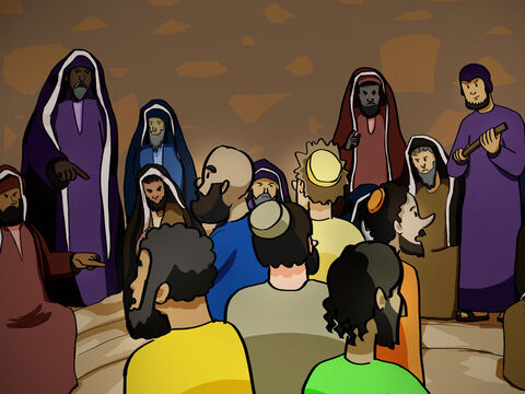 The apostles were arrested and brought before the high council, where the high priest confronted them. ‘We gave you strict orders never again to teach in this man’s name!’ he said. ‘Instead, you have filled all Jerusalem with your teaching about him, and you want to make us responsible for his death!’ – Slide 9