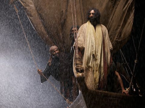 21: Jesus Calms the Storm. <br/>Mark 4:37-39 <br/>But soon a fierce storm came up. High waves were breaking into the boat, and it began to fill with water. Jesus was sleeping at the back of the boat with His head on a cushion. The disciples woke Him up, shouting, ‘Teacher, don’t you care that we’re going to drown?’ When Jesus woke up, He rebuked the wind and said to the waves, ‘Peace! Be still!’ Suddenly the wind stopped, and there was a great calm. – Slide 21