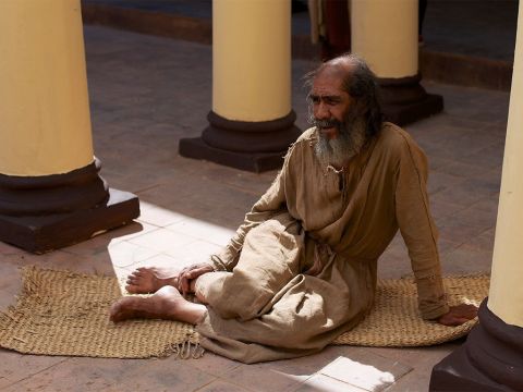 23: Jesus Heals a Man with an Infirmity for 38 Years at Pool of Bethesda. <br/>John 5:2-9  <br/>Inside the city, near the Sheep Gate, was the pool of Bethesda, with five covered porches. Crowds of sick people—blind, lame, or paralyzed—lay on the porches. One of the men lying there had been sick for thirty-eight years. When Jesus saw him and knew he had been ill for a long time, He asked him, ‘Would you like to get well?’ ‘I can’t, sir,” the sick man said, ‘for I have no one to put me into the pool when the water bubbles up. Someone else always gets there ahead of me.’ Jesus told him, ‘Stand up, pick up your mat, and walk!’  Instantly, the man was healed! He rolled up his sleeping mat and began walking! – Slide 23