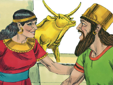The Bible says that King Ahab, urged on by Jezebel his wife, behaved in the most wicked way by worshipping idols. – Slide 1