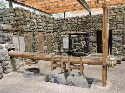 This is a reconstruction of an olive press in Israel. – Slide 24