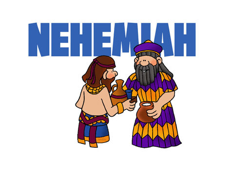 Nehemiah. <br/>About 14 years after Ezra’s arrival in Jerusalem, Nehemiah, the king’s cupbearer in Persia, learns that the walls of Jerusalem are in a state of disrepair. Nehemiah travels to Jerusalem and oversees the construction of the city walls. He is opposed by enemies of the Jews, who try to thwart the work with various tactics, but the wall is finished with God’s blessings in time to observe the Feast of Tabernacles. Ezra reads the book of the law publicly, and the people of Judah rededicate themselves to following it. The book of Nehemiah begins with sadness and ends with singing and celebration. – Slide 9