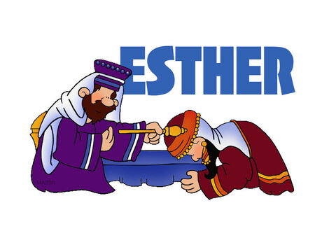 Esther. <br/>Some exiled Jews have opted not to return to Jerusalem and have stayed in Persia instead. Xerxes, the king of Persia, chooses as his new queen a young woman named Esther. Esther is a Jewess, but she keeps her ethnicity secret at the behest of her cousin Mordecai, who has raised her. A high-ranking official in the kingdom, a man named Haman, plots a genocide against all the Jews in the kingdom, and he receives the king’s permission to carry out his plan—neither he nor the king knowing that the queen is Jewish. Through a series of divinely directed, perfectly timed events, Haman is killed, Mordecai is honoured, and the Jews are spared, with Queen Esther being instrumental in it all. – Slide 10