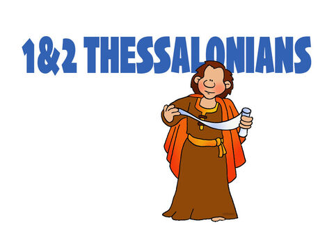 1 Thessalonians. <br/>Paul reviews the start of the church in Thessalonica, and he commends them for their steadfast faith. Believers are encouraged to live pure lives and to maintain the hope that Jesus will return. When Christ comes again, He will resurrect believers who have died and will rapture those still living to be with Him forever. The Day of the Lord is coming, which will result in the judgment of this world. <br/>2 Thessalonians.  <br/>The church of Thessalonica is enduring persecution, and some believers wonder if the Day of the Lord had already arrived. Paul assures them they are not experiencing God’s judgment. Before that terrible day comes, there must be a worldwide rebellion, a removal of the restrainer, and the rise to power of the man of lawlessness. But God will protect His children. Until the time that Christ returns, keep doing what is right. – Slide 8