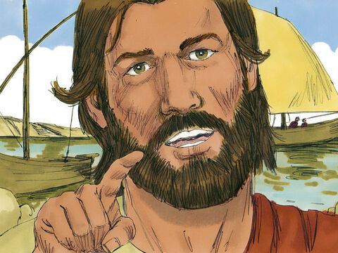 Jesus was by Lake Galilee when very large crowds gathered and surrounded him eager to hear what he had to say. – Slide 1