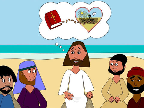 ‘And some people,’ said Jesus, ‘believe the Word of God and plant it into their hearts but then some of their friends and family make fun of them and even bully them because they believe in God. They feel sad and afraid and stop believing God’s Word just like the plant that shrivelled up in the sun.’ – Slide 10