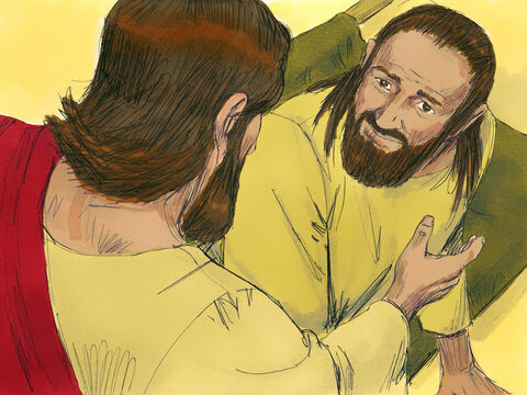 Jesus continued, ‘I want you to know that I have the power to forgive sin.’ Then Jesus went to the paralysed man and said, ‘Get up, pick up your mat and go home.’ – Slide 8