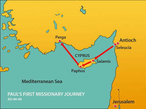 Paul, Barnabas and Mark set sail from Paphos in Cyprus heading towards the port of Perga. – Slide 1
