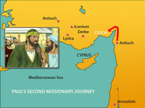 They headed through Syria and into the region of Cilicia. Silas was able to share the letter the leaders in Jerusalem had written to help and encourage the Gentile Christians. Both men taught God’s Word to help the churches grow stronger in faith. – Slide 5