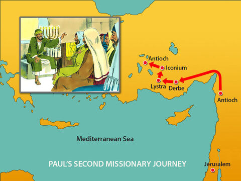 They then moved onto Derbe and the other nearby places Paul had visited on his first trip. – Slide 6