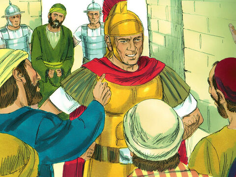 When the mob saw the commander and the troops coming, they stopped beating Paul. The commander arrested Paul, had him bound with two chains. and ordered that he be taken to the fortress. The crowd followed behind, shouting, ‘Kill him, kill him!’ – Slide 6