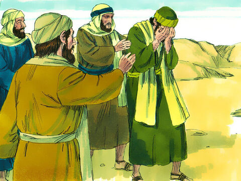 The men traveling with Saul stood there speechless. They heard the sound but did not see anyone. Saul got up, but when he opened his eyes he could see nothing. – Slide 7