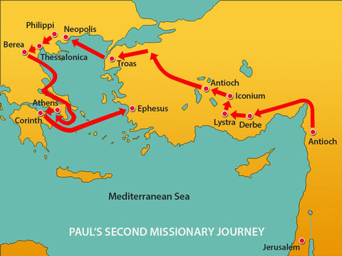 Then he set sail for Ephesus, taking Priscilla and Aquila with him. – Slide 14