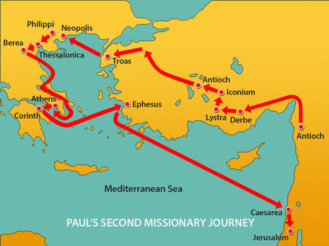 Meanwhile, Paul’s ship had docked in Caesarea and he travelled to Jerusalem. – Slide 11