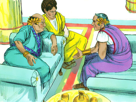A few days later King Agrippa arrived with his sister, Bernice, to pay their respects to Festus. They discussed Paul’s case together. ‘I’d like to hear the man myself,’ Agrippa said.Festus replied, ‘You will, tomorrow!’ – Slide 5