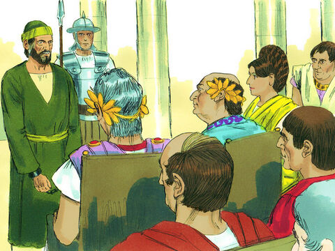 The next day Agrippa and Bernice arrived at the auditorium, accompanied by military officers and prominent men of the city. Paul was brought in. Festus announced, ‘This is the man whose death is demanded by all the Jews, but in my opinion he has done nothing deserving death. However, since he appealed his case to the emperor, I have decided to send him to Rome. But what charge shall I make against him?’ – Slide 6