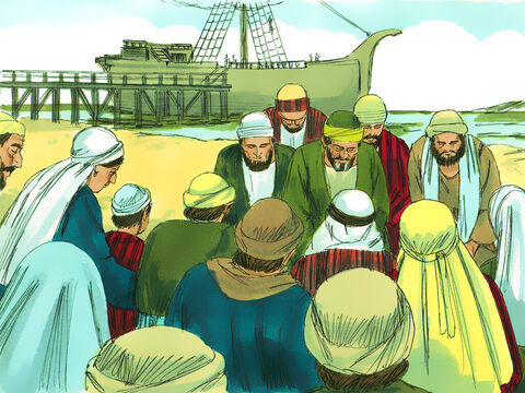 When they returned to the ship the entire congregation, including women and children, left the city and came to the shore with them. There they knelt, prayed, and said their farewells. – Slide 5