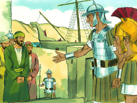 When the time came for Paul to face trial in Rome, he and several other prisoners were placed in the custody of a Roman officer named Julius, a captain of the Imperial Regiment. – Slide 1