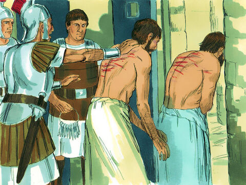 A mob quickly formed against Paul and Silas, and the city officials ordered them to be stripped and beaten with wooden rods. After a severe beating, Paul and Silas were thrown into prison.  – Slide 5