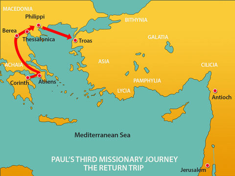 After a five day trip Paul joined the other men in Troas where they stayed for a week. – Slide 9