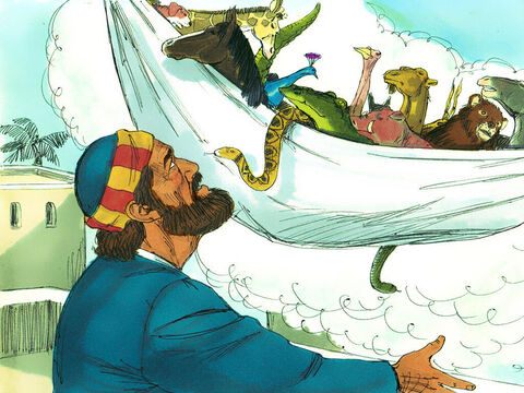Peter saw heaven open and a large sheet lowered to the ground by its corners. The sheet was full of animals, reptiles and birds that the Jews considered unclean and would not eat. A voice commanded him, ‘Get up, Peter. Kill and eat.’ ‘Surely not, Lord!’ Peter replied. ‘I have never eaten anything impure or unclean.’ – Slide 7