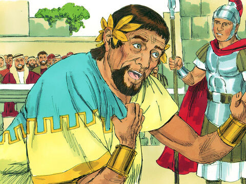Some time later, Herod Agrippa went to Caesarea and, wearing his royal robes, gave a public address. The crowd listening shouted, This is the voice of a god, not of a man.’ King Herod Agrippa enjoyed the flattery. Immediately an angel of the Lord struck him down and he died. – Slide 12