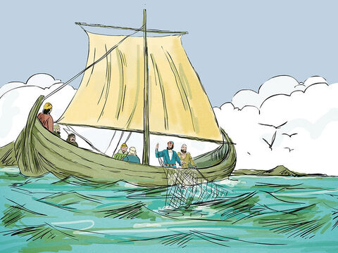 ‘Throw your net on the right side of the boat and you will find some,’ Jesus shouted. They obeyed. – Slide 4