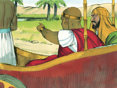 As they travelled along the road the Ethiopian said, ‘Look, here is some water. ‘What can stop me being baptised?’ He gave orders to stop the chariot.’ – Slide 9