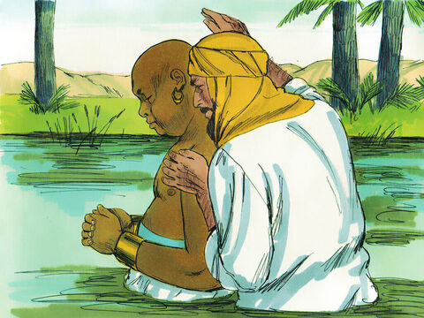 The Ethiopian went into the water where Philip baptised him. As Philip came out of the water, the Spirit of the Lord took him away and he appeared at Azotus (Ashdod) where he preached in all the towns as he travelled north to Caesarea. – Slide 10
