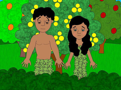 The two of them gathered fig leaves from a nearby tree and made clothes to cover their bodies. – Slide 8