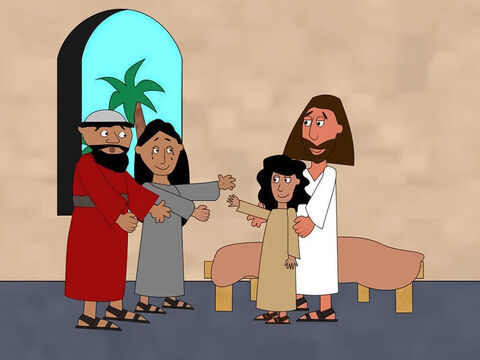Then Jesus told her mother and father to give her something to eat. Everyone was so happy. Jesus had God’s power to raise people from the dead! – Slide 10