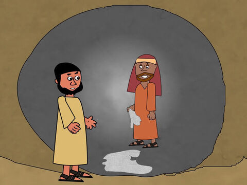 Peter and John decided to go to the tomb to find out if what the women said was true. They ran quickly and found the stone rolled away from the entrance to the tomb. John stood outside, but Peter went into the tomb and found the grave clothes that had been wrapped around Jesus were there, but His body was missing. – Slide 3