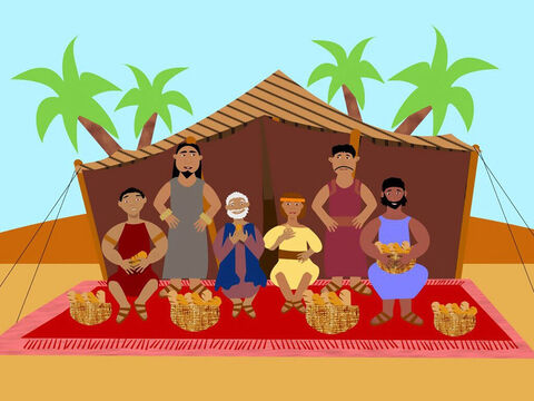 So Jacob and the brothers who had returned from Egypt stayed in Canaan with enough food to eat. Poor Simeon remained a prisoner in Egypt. – Slide 12
