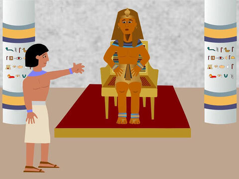 Two years passed and then suddenly Joseph was freed from prison, washed and dressed in clean clothes. This all happened because Pharaoh had a dream and no one could explain it. The butler had remembered how Joseph had explained his dream and told Pharoah about him. – Slide 8