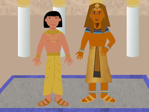 Pharaoh saw that Joseph was very wise and put him in charge of all the grain collection and storehouses. He gave him a ring for his finger and a gold chain to wear around his neck. Everyone had to bow down before Joseph because he was now the second most important person in Egypt after Pharaoh. – Slide 12