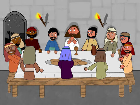 Jesus then took some bread and spoke a blessing. He broke the bread and gave it to the disciples. ‘This is my body given to you. Do this to remember Me.’ – Slide 6