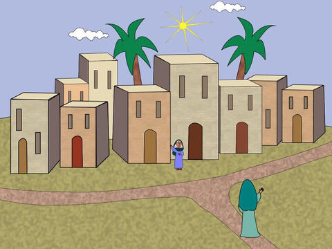 Soon after this Mary went to visit her cousin Elizabeth who lived in the hill country in a city of Judah. – Slide 6