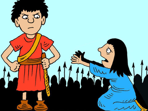 Abigail fell to her knees before David pleading with him to take her gift of food and spare Nabal’s life. – Slide 12