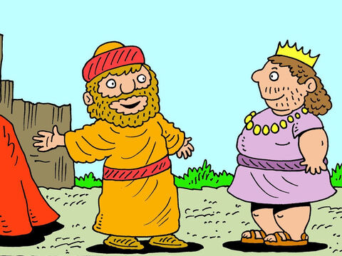 Ehud arranged to see the king out in the open by some quarries. King Eglon was suspicious but he saw no sign of a sword on Ehud’s left side so he was happy to come closer. – Slide 9