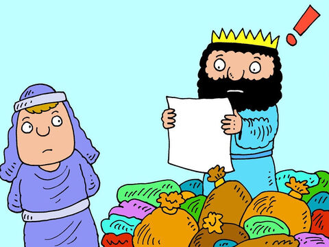 When the king of Israel read the letter he became scared. He did not trust in God. ‘Oh no,’ he panicked. ‘The King of Syria knows I can’t cure leprosy and wants to pick a quarrel with me.’ – Slide 10