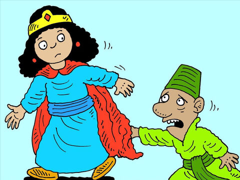 When the king saw Haman clutching at Esther’s dress he thought Haman was trying to attack her. – Slide 11