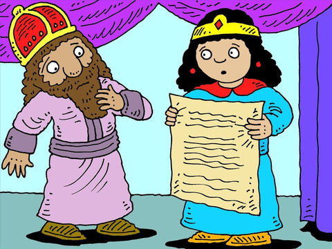 Soon after that Queen Esther asked the king if he could cancel the command for all the Jews to be destroyed. – Slide 14