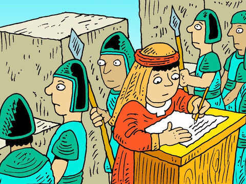 King Hezekiah ordered that no-one should reply to the insults but that everything Rabshakeh said should be written down. <br/>When Hezekiah read what the enemy were saying he tore his clothes and put on sackcloth. – Slide 5