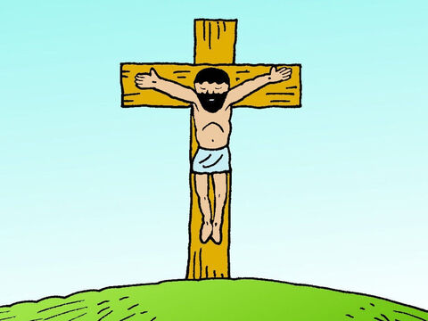 Some time after Jesus said these things, He was put on a cross to die. He died to take the punishment for all the wrong things we do. <br/>Jesus was put in a tomb where His dead body lay for three days and nights. – Slide 7