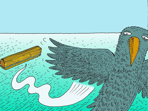 Noah sent out a raven to see if it could find land but it could not. Then he sent out a dove but it came back to the boat as it could not find land. – Slide 21