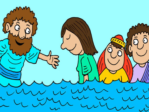 Then he and all his family were baptised. The jailor then took Paul and Silas back to his house for a meal. – Slide 18