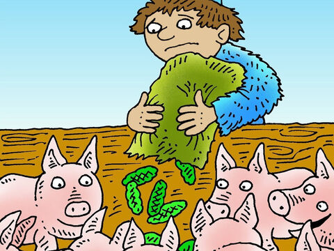He was forced to look for a job but the only one he could find was looking after pigs. – Slide 6