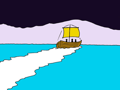 Night fell, and out on the lake the disciples were in trouble. – Slide 2