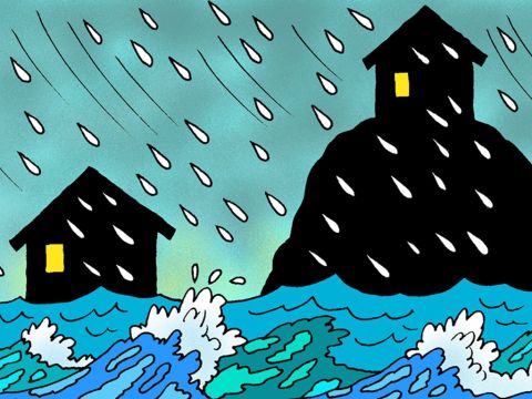 Then there was a terrible storm. It rained hard, the winds blew and the water rose. – Slide 5